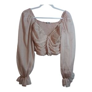 Fashion Nova Elegant Pink Gold Puff Sleeve Crop Top Fairy Coquette Size S